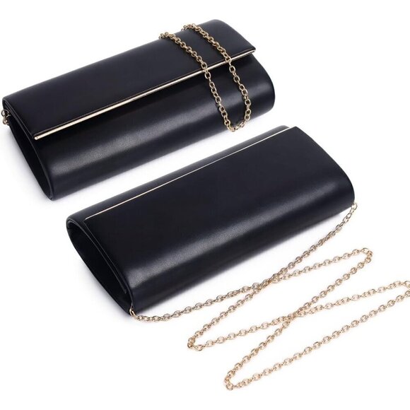 Women Black Vegan Leather Chain Crossbody Clutch Envelope Evening Bag for Party - Picture 3 of 9